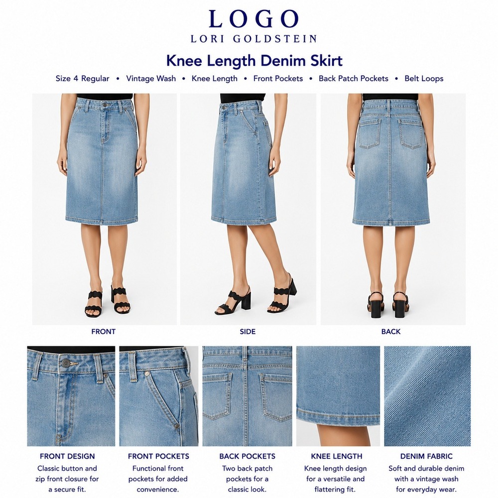 LOGO by Lori Goldstein Womens Size 4 Knee Length Denim Skirt Blue Vintage Wash